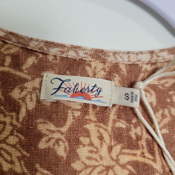 Faherty Earthy Brown Floral Paisley Garden Girl Ashley Linen Wrap Dress S - Picture 12 of 16